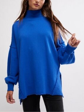 Free People We the Free Wonderful Pullover Oversized Size XS Blue Long Sleeve